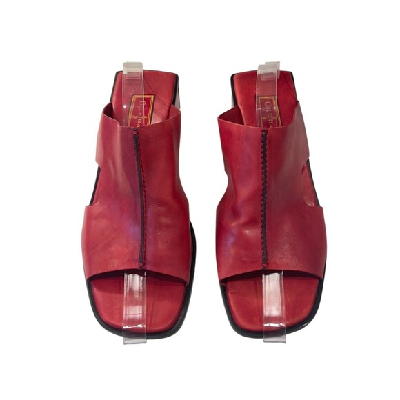 Vintage Cole Haan Red Leather Block Heel Sandals – Size 8.5 B (Fits 9), 2″ Heel - Picture 3 of 8